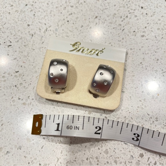 NWT Vintage Grossé Clip-On Hoop Earrings Silver With Crystals - Picture 6 of 6